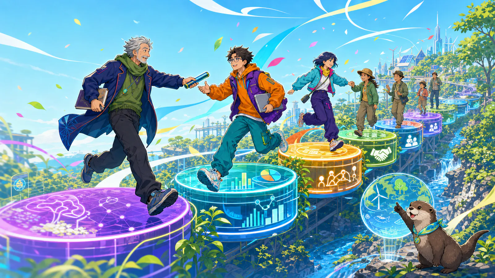 動学的公共財ゲームと環境フィードバックの概念イラスト