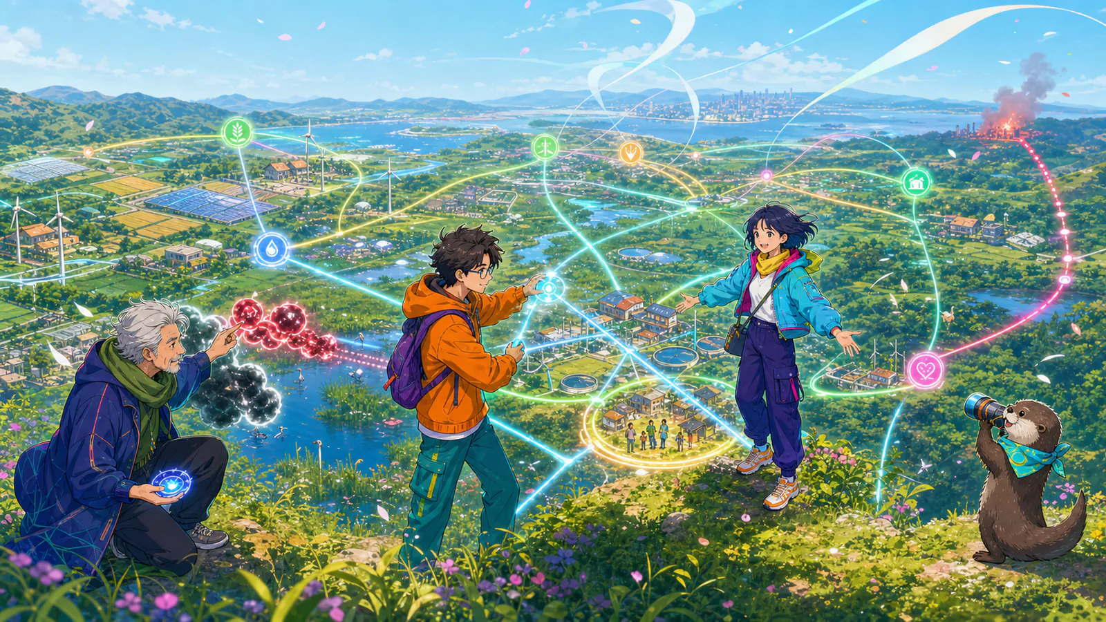 ネットワーク経済学と空間外部性の概念イラスト